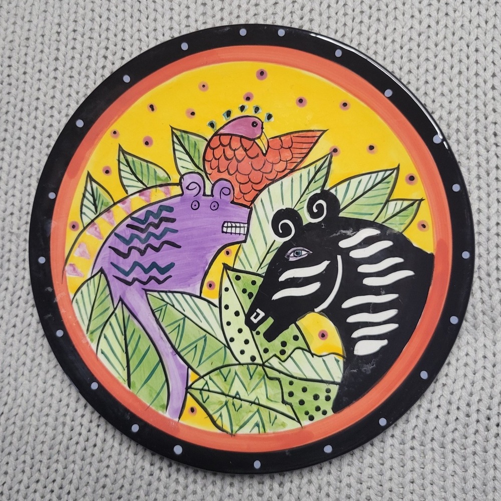 VTG Laurel Burch 1998 Jungle Animals Ceramic Collector Plate 8 In. Whimsical Art
